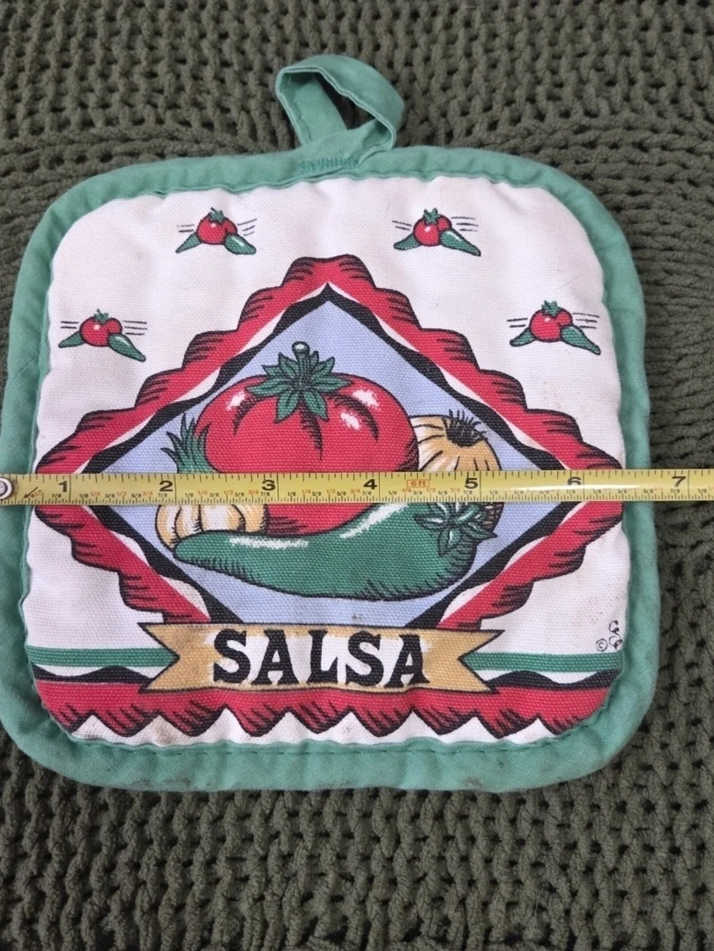 Set Of 2 Vintage Salsa Pot Holders Green Vegetable Tomato Pepper